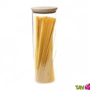 Bocal verre 1,8L couvercle bois pour conservation des aliments en vrac 30cm