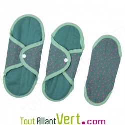Serviette hyginique lavable en coton biologique, Mini, Vert, lot de 2