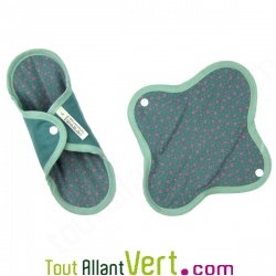Serviette hyginique lavable en coton biologique, Mini, Vert, lot de 2