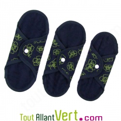 2 Serviettes hygi�niques lavables en coton biologique, Maxi, Mod�le Ibiscus