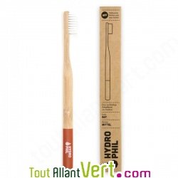Brosse � dents en bambou, Rouge, poils nylon medium