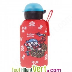 Gourde enfant inox isotherme 0,35 litre Housse rouge Pirate sans bisph�nol A ni rev�tement