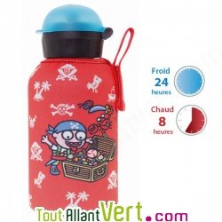 Gourde enfant inox isotherme 0,35 litre Housse rouge Pirate sans bisph�nol A ni rev�tement