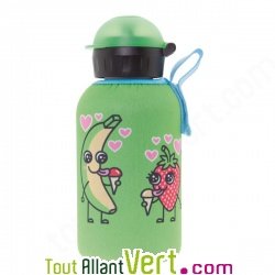 Gourde inox isotherme enfant 0,35 litre avec Housse de protection verte Fruits