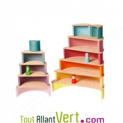 Grand tunnel couleurs pastels bois empilable, 12 pi�ces, 38 cm