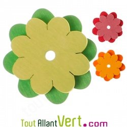 Lot 2 Fleurs � tricoter en bois, tons verts, Grimm\'s, 4+