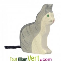 Petit chat gris en bois assis 8 cm