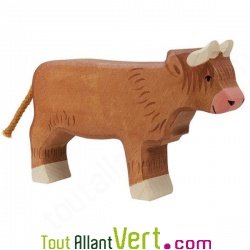 Vache marron highland en bois debout 10cm