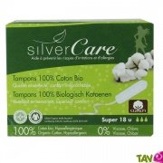 Tampons hyginiques coton bio, Super, sans applicateur, lot de 18, Silvercare