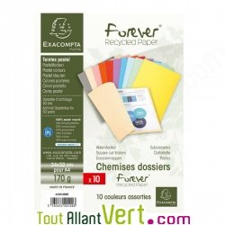10 chemises recycles Assortiment 10 couleurs pastels 32x24cm pour A4, 170g