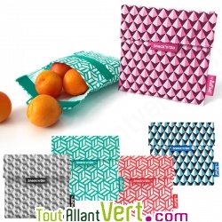 Pochette go�ter r�utilisable et lavable ferm�e par velcro 18cm pour emporter son encas