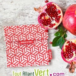 Pochette go�ter rouge r�utilisable et lavable ferm�e par velcro 18cm pour emporter son encas