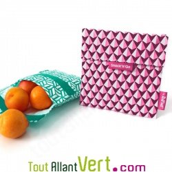 Pochette go�ter vert r�utilisable et lavable ferm�e par velcro 18cm pour emporter son encas