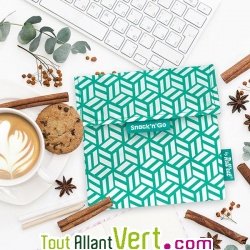 Pochette go�ter vert r�utilisable et lavable ferm�e par velcro 18cm pour emporter son encas