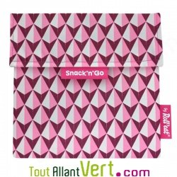 Pochette goter rose rutilisable et lavable ferme par velcro 18cm pour emporter son encas