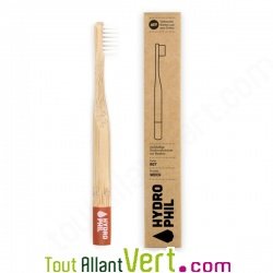Brosse � dents enfant en bambou, rouge, poils nylon doux
