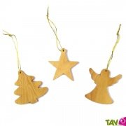 Lot 3 dcorations en bois d'olivier toile ange sapin
