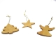 Lot 3 d�corations en bois d\'olivier �toile ange sapin
