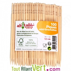 Lot de 100 mini-piques 9.5cm en bois 