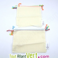 8 Sacs en coton bio rutilisable pour aliments et lgumes, 20x14cm et 16x16cm