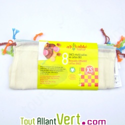 8 Sacs en coton bio rutilisable pour aliments et lgumes, 20x14cm et 16x16cm