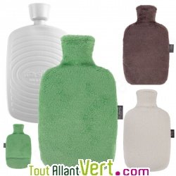 Bouillotte � eau Bio-plastique et Housse polaire recycl� Cr�me, 1,6 litres