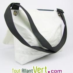 Sac besace en voile de bateau recycl� blanc et gris, 37 cm