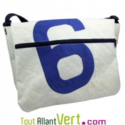 Grand sac besace en voile de bateau recycl� Bleu et blanc, 50 cm