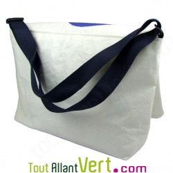 Grand sac besace en voile de bateau recycl� Bleu et blanc, 50 cm