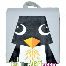 Sac � dos enfant Pingouin coton bio 23 x 23 x 7.5 cm