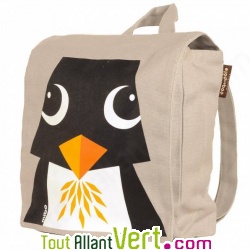 Sac � dos enfant Pingouin coton bio 23 x 23 x 7.5 cm