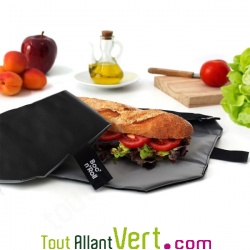 Sac ajustable et set de table Noir pour sandwich ou gouter, reutilisable