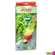 6 Pailles courbes en Verre 23cm rutilisables + 1 goupillon