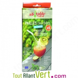 6 Pailles courb�es en Verre 23cm r�utilisables + 1 goupillon