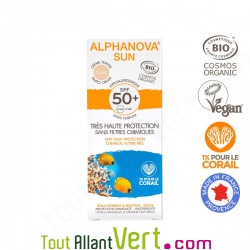 Cr�me solaire teint�e claire visage peaux sensibles, indice 50+, sans filtres chimiques, tube de 50g