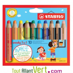 Woody, Boite 10 crayons 3 en 1 de Stabilo