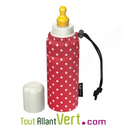 Biberon en verre isotherme pour b�b�, coton bio, rouge � petit pois, 250ml, Emil