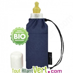 Biberon en verre isotherme pour b�b�, coton bio, bleu fonc�, 250ml, Emil