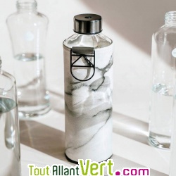 Gourde en verre et son fourreau en faux cuir Marbr� noir, 750ml