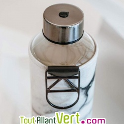 Gourde en verre et son fourreau en faux cuir Marbr� noir, 750ml