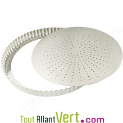 Tourti�re 28cm fond perfor� amovible pour d�moulage facile, fer blanc