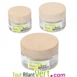 Pot en verre et bouchon bois, vide type cr�me, 30ml � 100ml