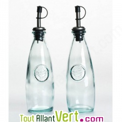 Lot de 2 Bouteilles huile et vinaigre avec bec verseur en verre recycl� 300ml