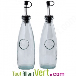 Lot de 2 Bouteilles huile et vinaigre avec bec verseur en verre recycl� 300ml