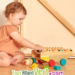 Jouet 2-en-1 � tirer Croco 29cm et jeu de tri de formes en bois