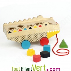 Jouet 2-en-1 � tirer Croco 29cm et jeu de tri de formes en bois