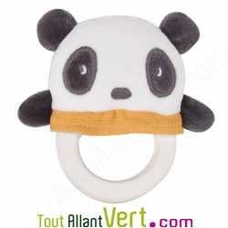 Hochet Panda coton bio et accroche en caoutchouc naturel