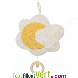 Boite  musique berceuse fil  tirer bb Peluche Lune et nuage coton et laine bio