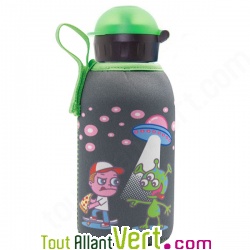 Gourde enfant inox isotherme 0,35 litre Housse OVNI sans bisphnol A ni revtement