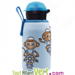 Gourde enfant inox isotherme 0,35 litre Housse Singe Marin sans bisph�nol A ni rev�tement